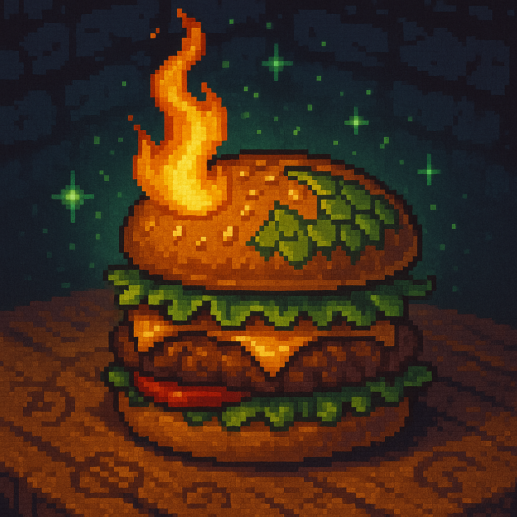Dragon Burger - burger with dragon-fire sauce and magic chips